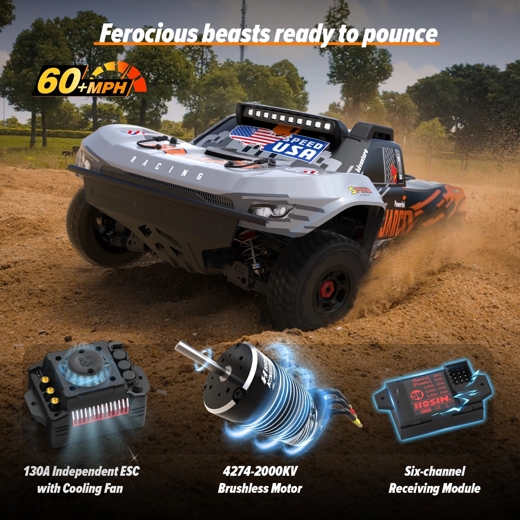 Hosim Mojarco M33 1/8 Big Scale 6S 4X4 RTR Desert Truck 60+MPH Brushless High-Speed 4WD RC Monster All-Metal Drivetrain