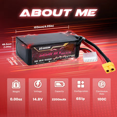 Hosim 22.2V 2200mAh 6S 100C LiPo Battery with XT60 Connector for RC Cars & Models