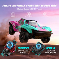 RC Car Mazek M23 1/10 Big Scale 4X4 RTR Professional Short Course Truck 3S/4S Full Metal Drivetrain(Pink)