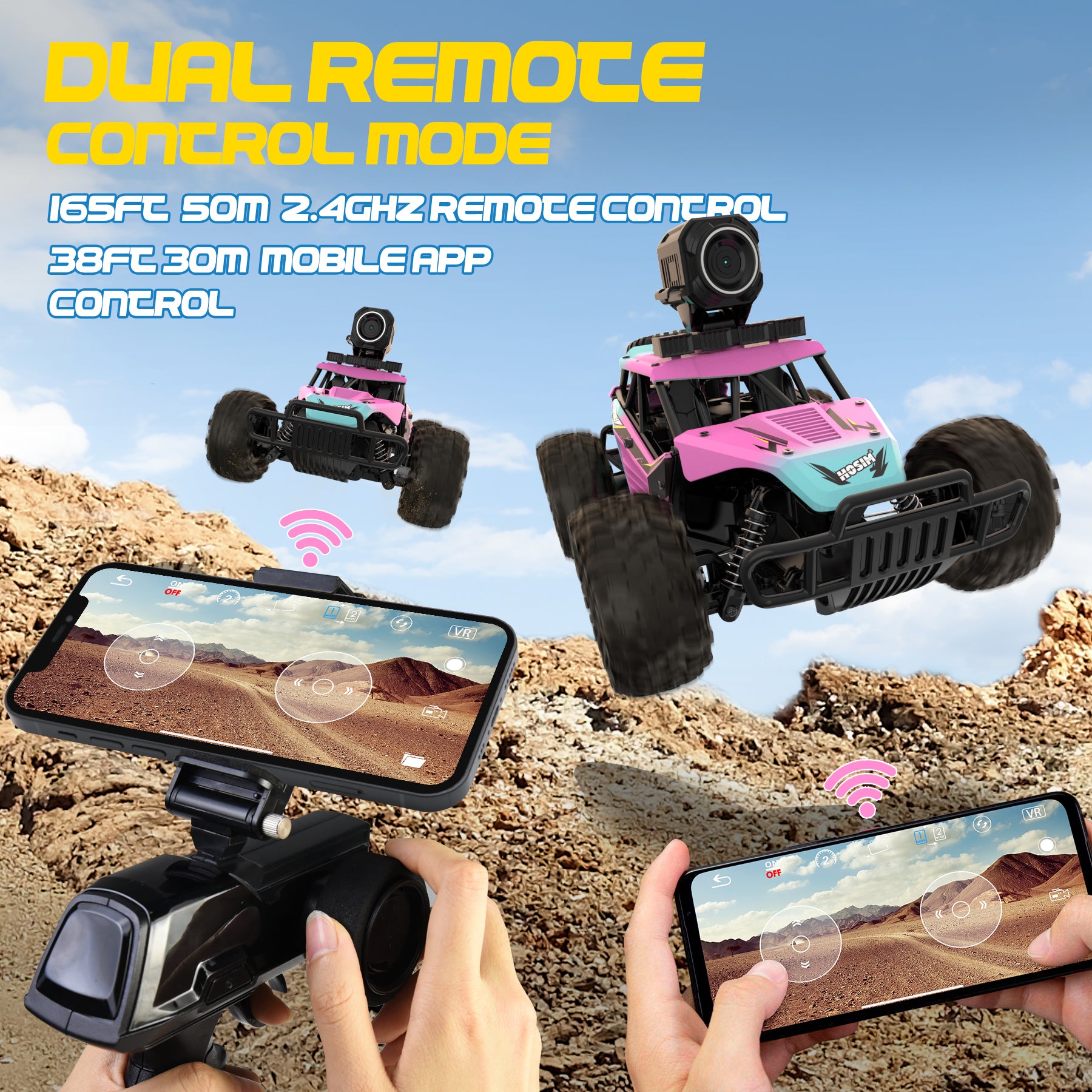 Hosim RC Cars with 1080P HD FPV Camera 1:16 Scale Remote Control Truck Car Off-Road High Speed Monster Trucks Gift Toys