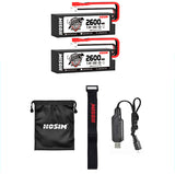 Hosim 2pcs 7.4V 2600mAh 25C T Connector Li-ion Battery Pack with 1 Battery Bag, 1Double battery connector & 1 Strap for X07 RC Cars