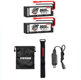 Hosim 2pcs 25C 2S  7.4V 2600mAh Li-ion Battery Pack with 1 Battery Bag, 1 USB charger & 1 Strap for X07 X08 X17 RC Cars