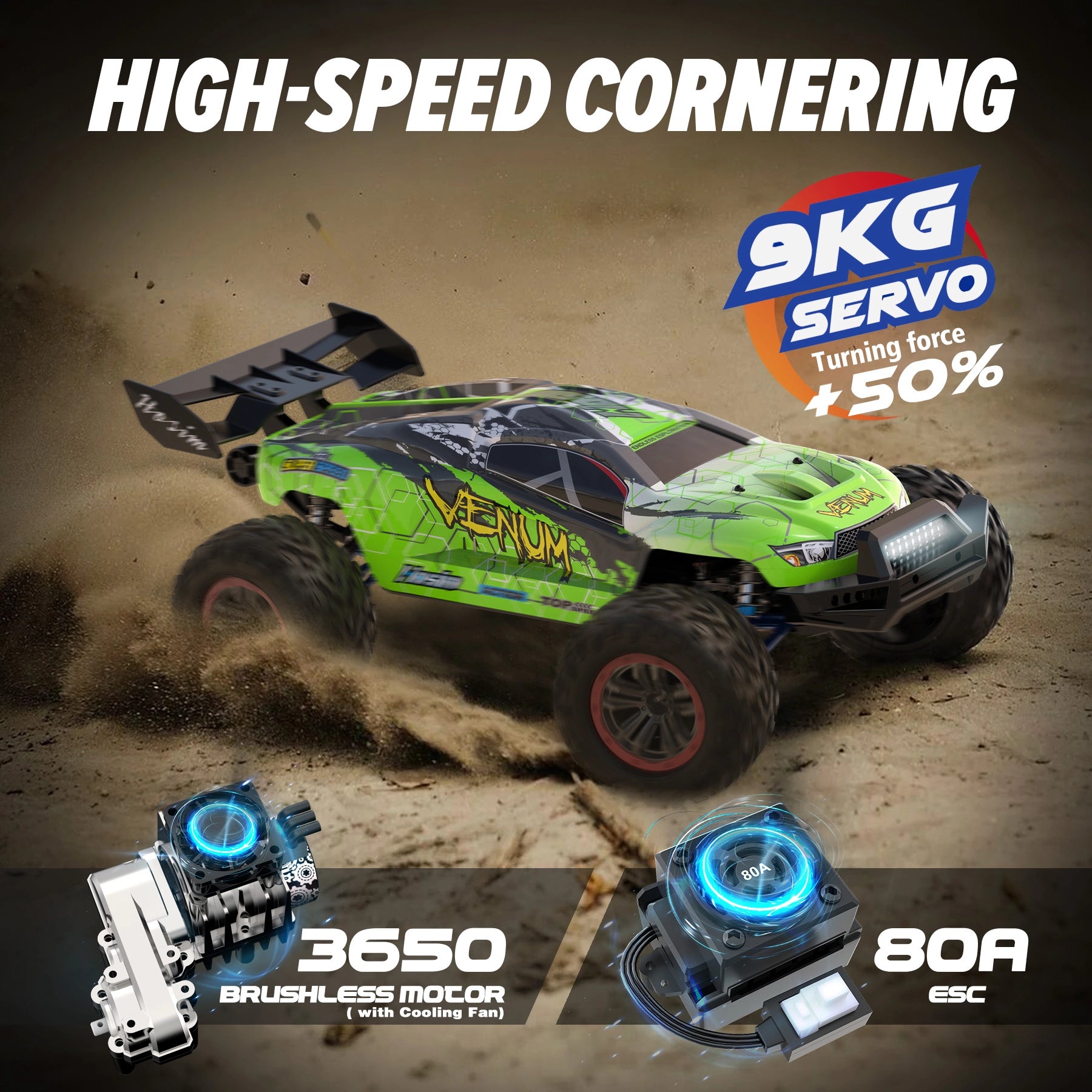 RC Car 1/8 Brushless VENUM X17 50MPH Fast 4WD Drift Off Road Monster Truck For Adults New Upgraded