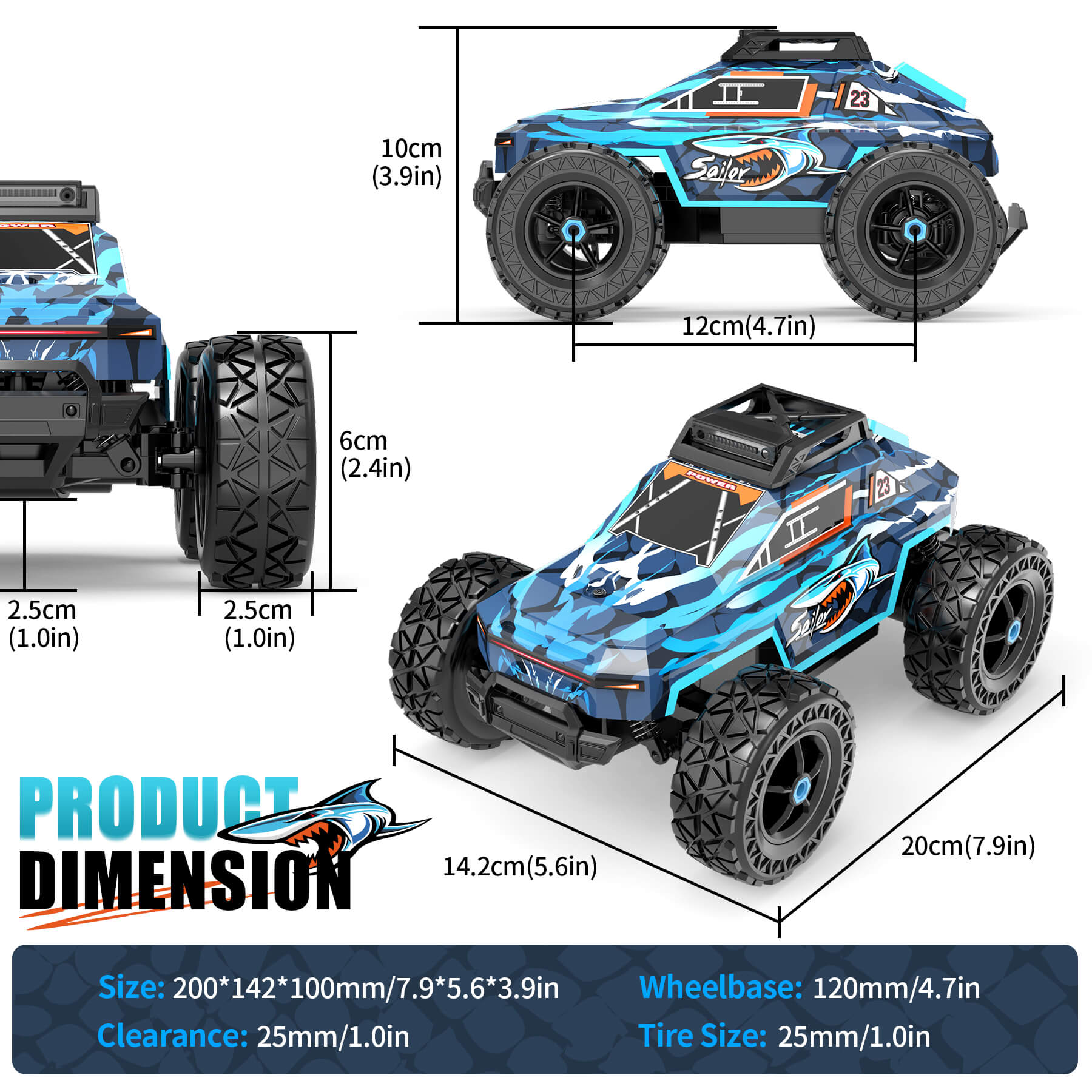 Haijon 1:20 25+kmh High Speed RC Car, Remote Control Truck Radio Off-Road Cars Vehicle Electronic Monster Hobby Buggy for Adults and Children Boys(Blue)