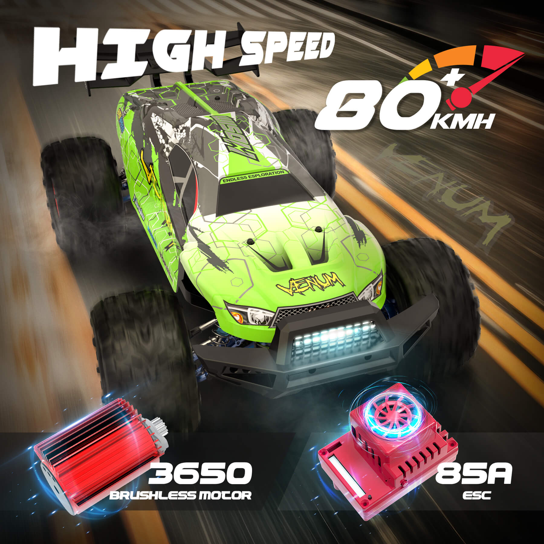 RC Car 1/8 Brushless VENUM X17 50MPH Fast 4WD Drift Off Road Monster Truck For Adults