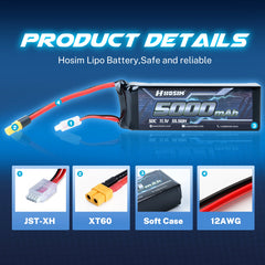 Hosim 11.1V 5000mAh 3S 50C LiPo Battery with XT Connector for RC Cars & Models