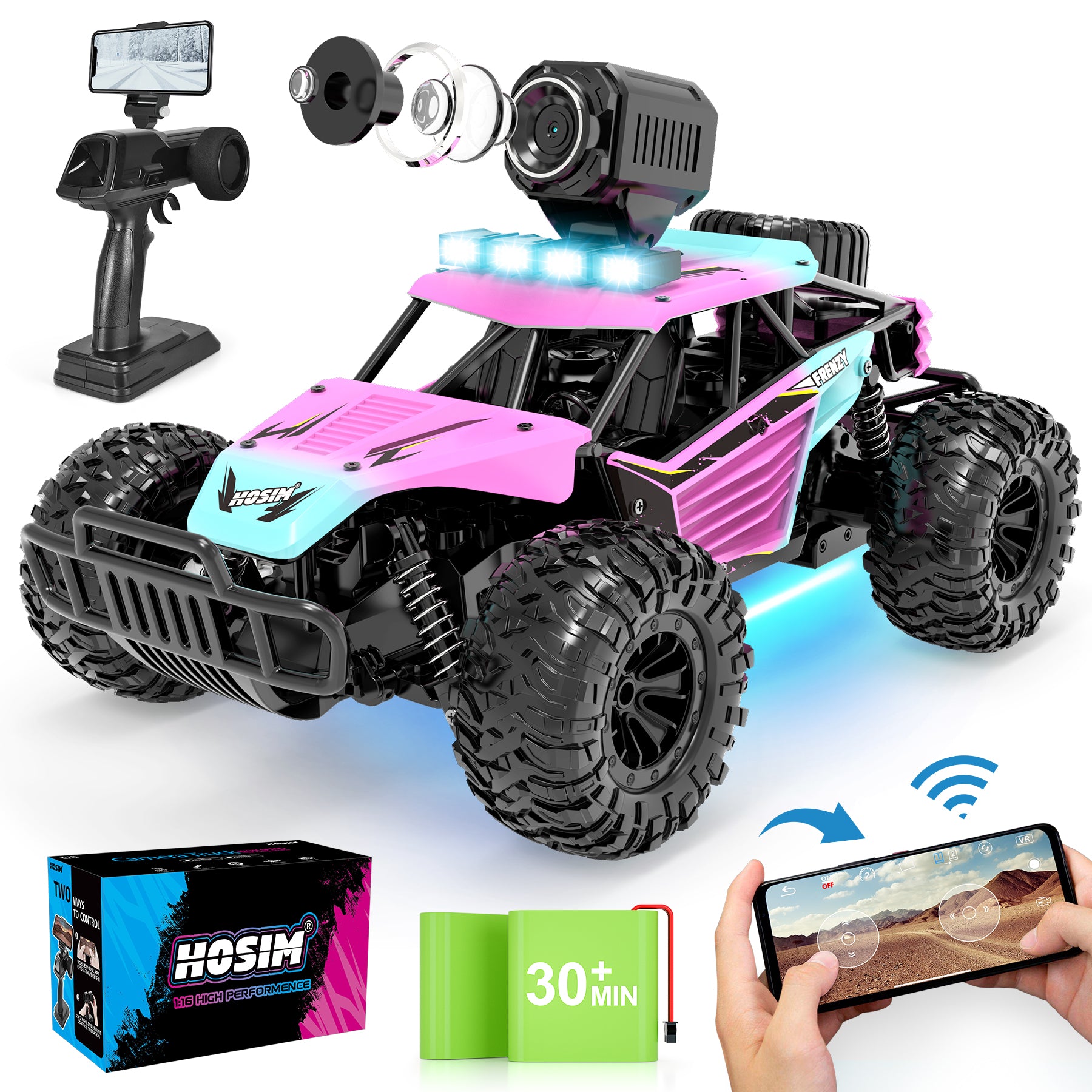 Hosim RC Cars with 1080P HD FPV Camera 1:16 Scale Remote Control Truck Car Off-Road High Speed Monster Trucks Gift Toys