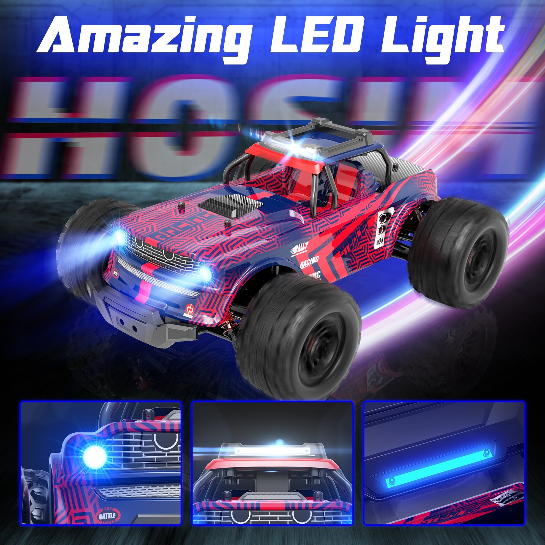 Hosim 1:14 4X4  RC Cars with headlights for Adults,High Speed Remote Control Car RC Trucks,Toy Crawler Electric  Vehicle Car Gift for Kids Red