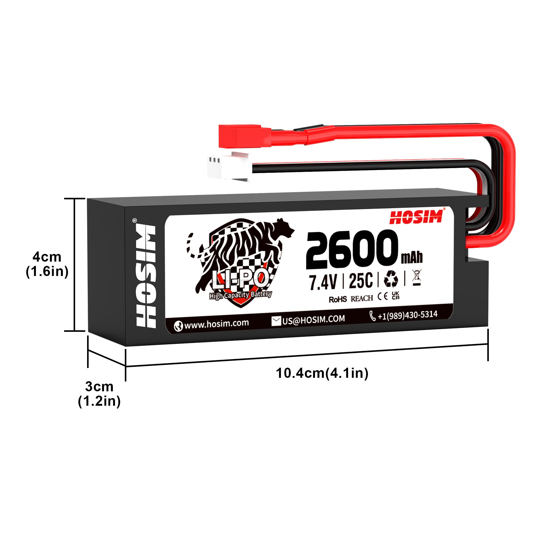 Hosim RC Cars Replacement 25C 7.4V 2S 2600mAh Battery Hard Case Use for High Speed RC Truck X07 X08 X17