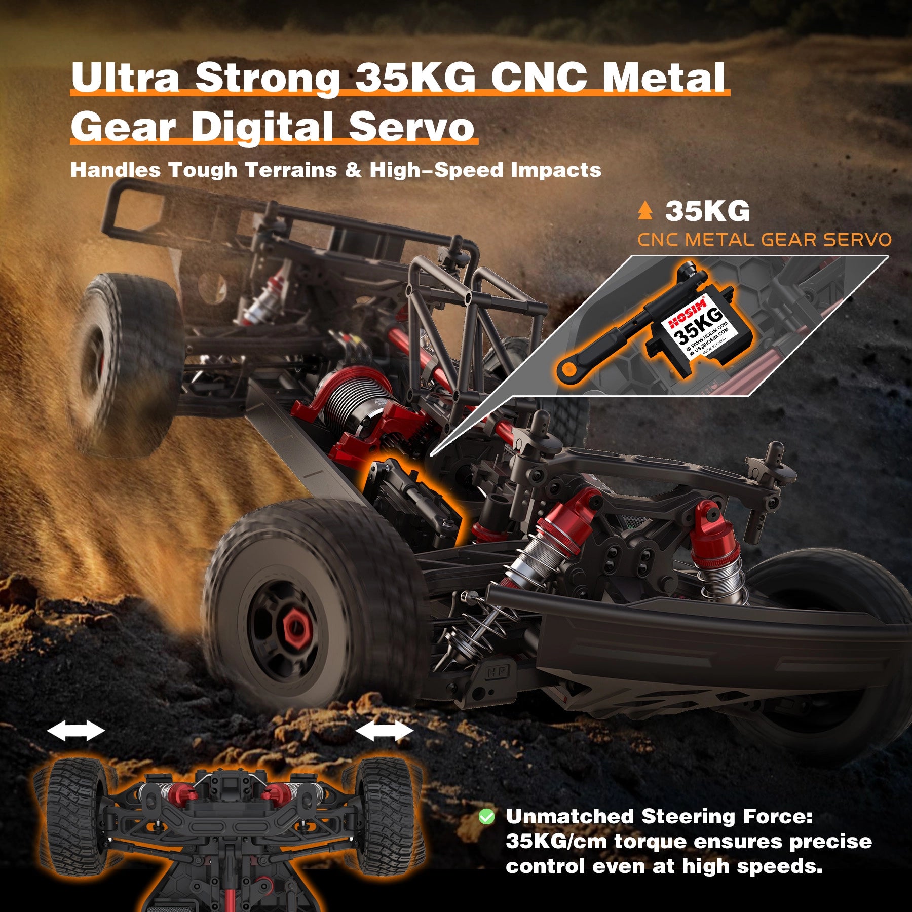 Hosim Mojarco M33 1/8 Big Scale 6S 4X4 RTR Desert Truck 60+MPH Brushless High-Speed 4WD RC Monster All-Metal Drivetrain