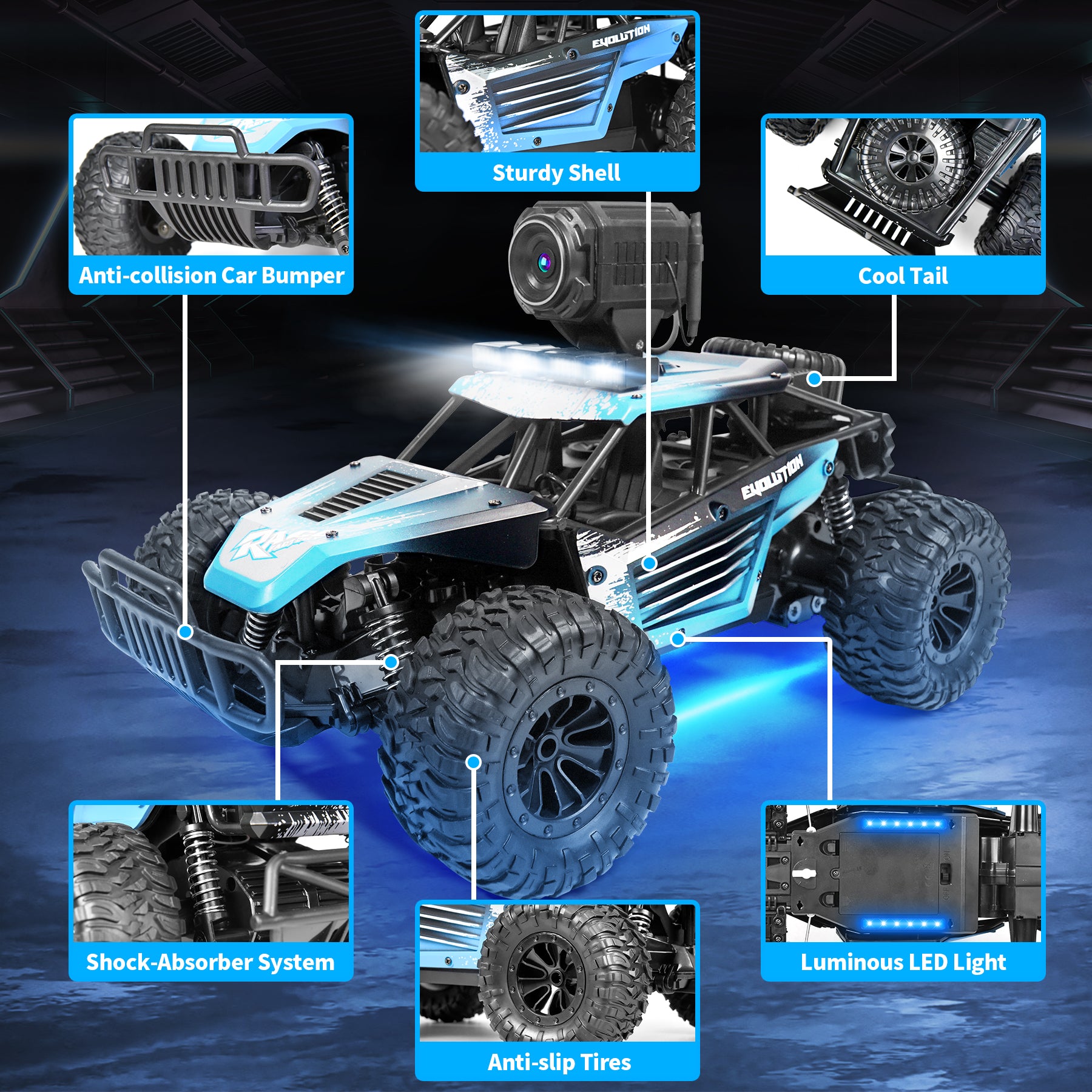 Hosim RC Cars with 1080P HD FPV Camera, 1:16 Remote Control Truck Car High Speed Monster Trucks for Kids Adults Boys & Girls 2 Batteries