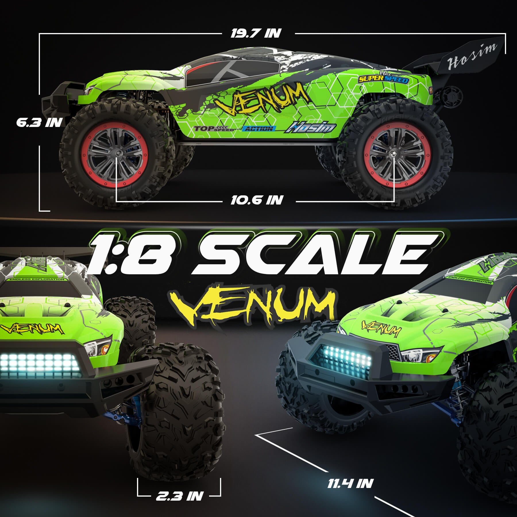 Hosim 1:8 Brushless RC Cars High Speed 80+KM/H Remote Control Car X17 11.1V 25C 4WD Drift Off Road RC Monster Trucks For Adults