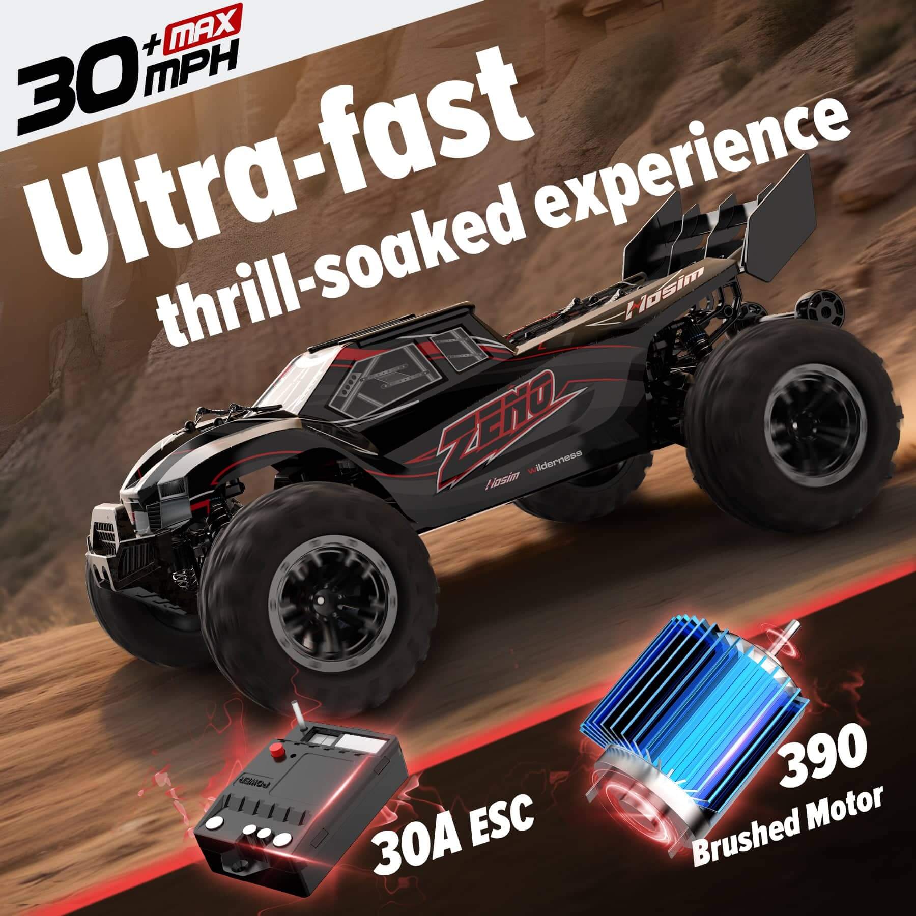 Hosim 1:10 RC Car High Speed Remote Control Car Large RC Truck 48+ KMH, 4X4 Off-Road All Terrains Waterproof, Hobby Grade Fast Racing Toy Gift Monster Trucks s for Adults and Kids Red