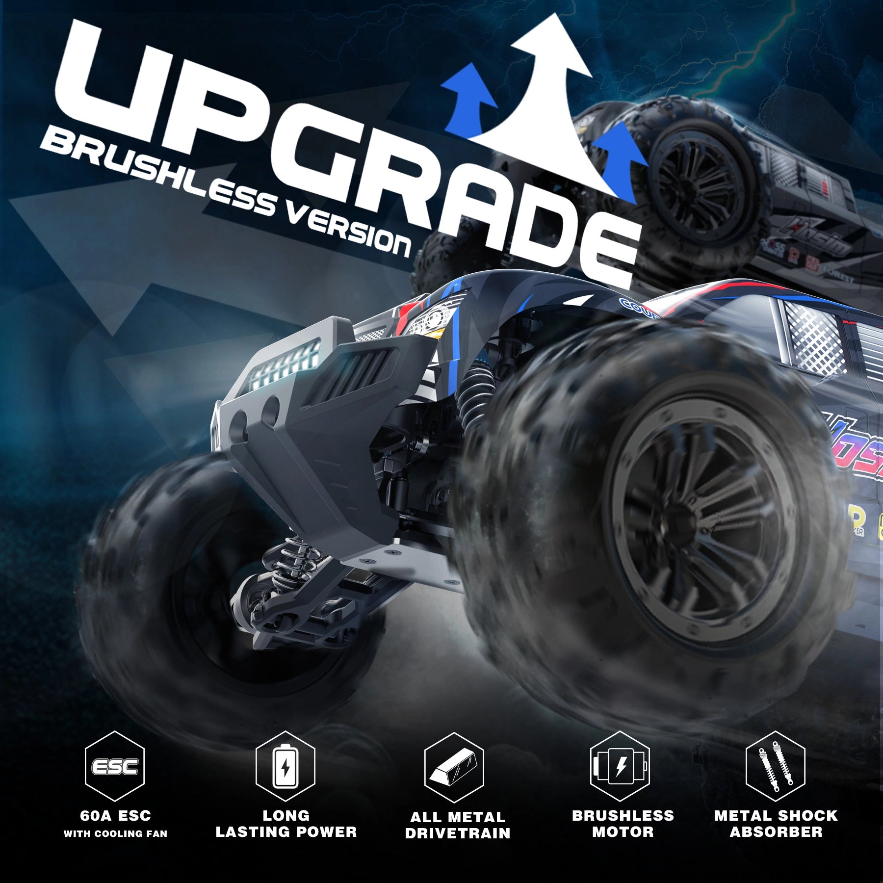 RC Car 1/10  Brushless for Adults 62+KMH Fast 2S Bettery RC Monster Trucks 4X4 Waterproof Off Road