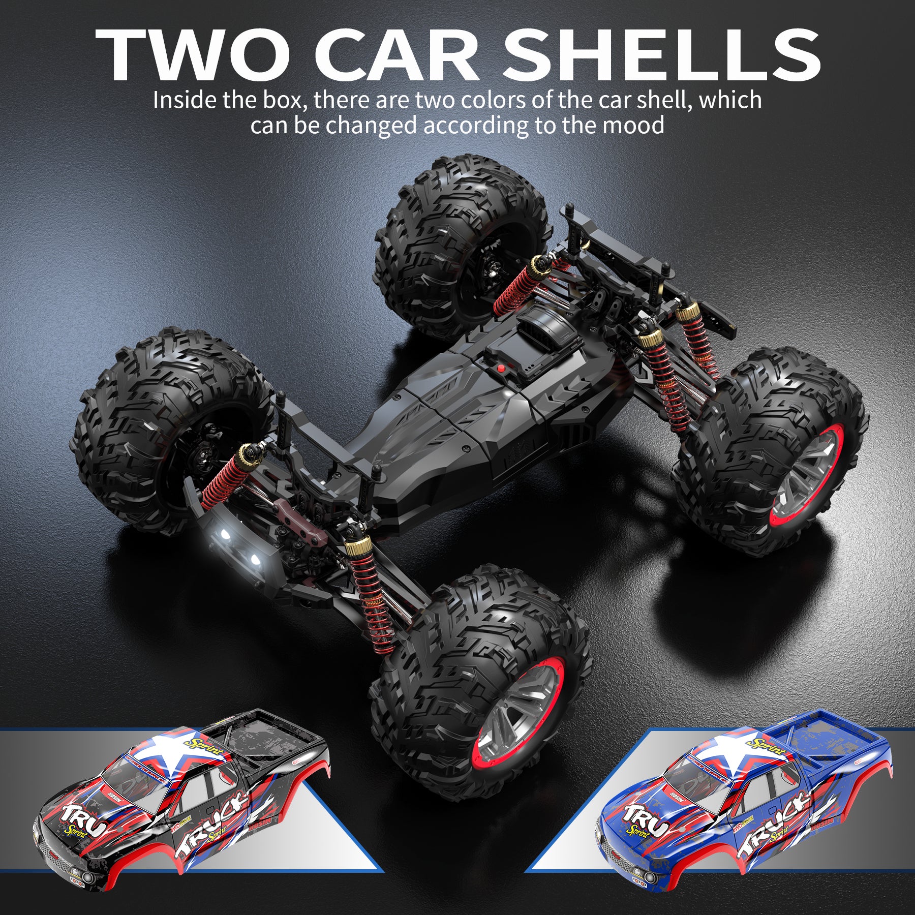 Hosim 1:10 Large Scale RC Car Monster Truck Upgraded 9125 Red Remote Control Car with Oil Shock + Dual Batteries