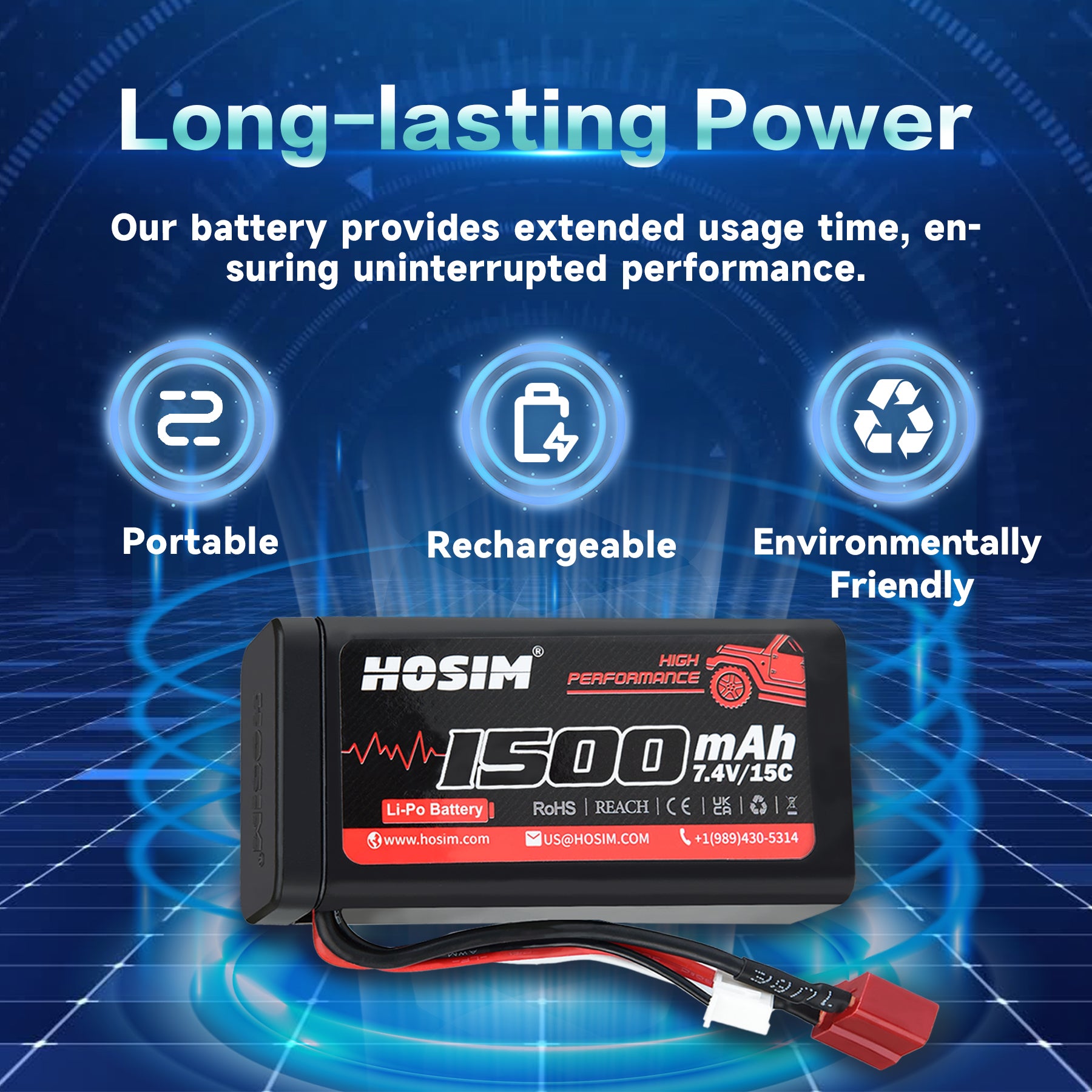 Hosim 2S 7.4V 25C 1500mAh Li-Po Battery for 1:10  X05 X15 X16 RC Car