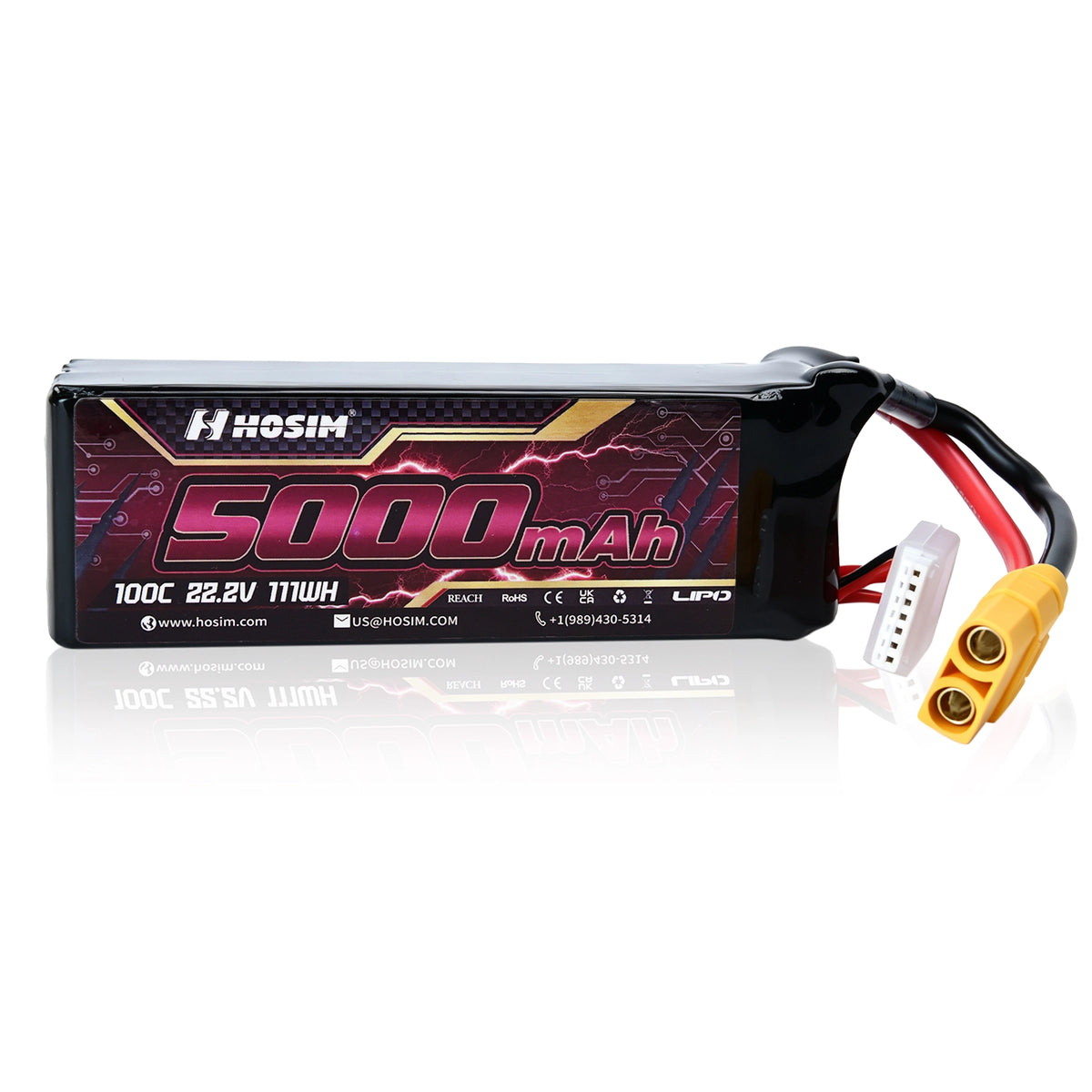 Hosim 22.2V 5000mAh 6S 100C LiPo Battery with XT90 Connector for RC Cars & Models