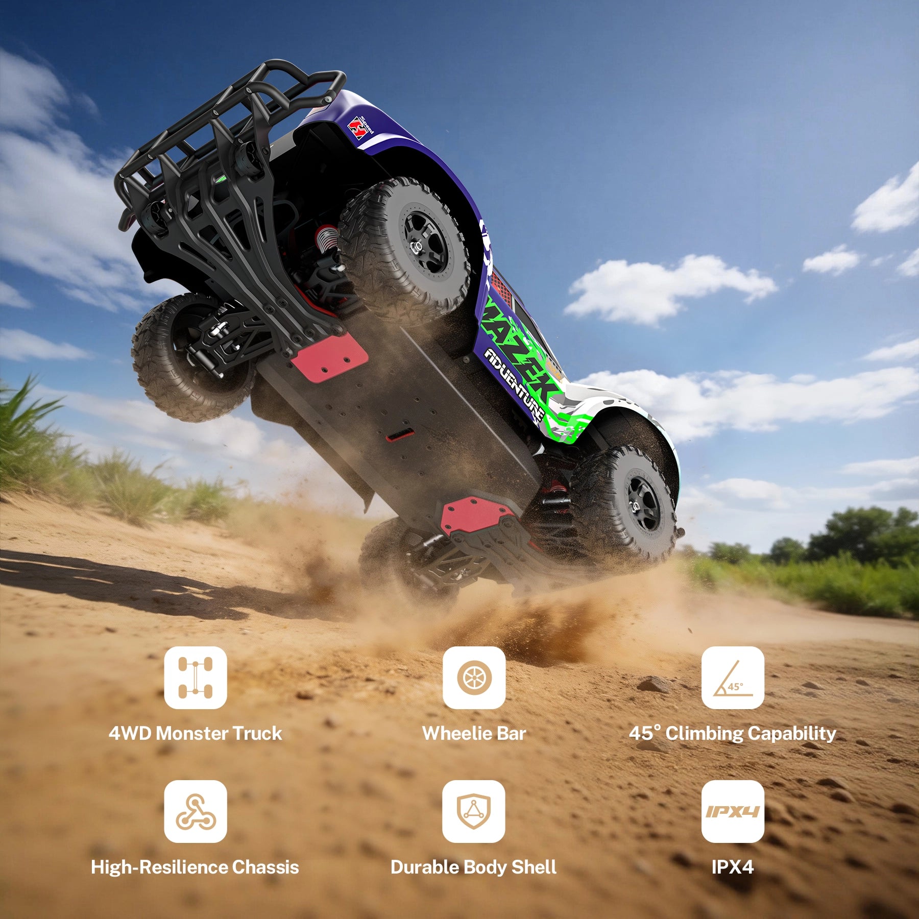 RC Car Mazek M23 1/10 Big Scale 4X4 RTR Professional Short Course Truck 3S/4S Full Metal Drivetrain(Blue)
