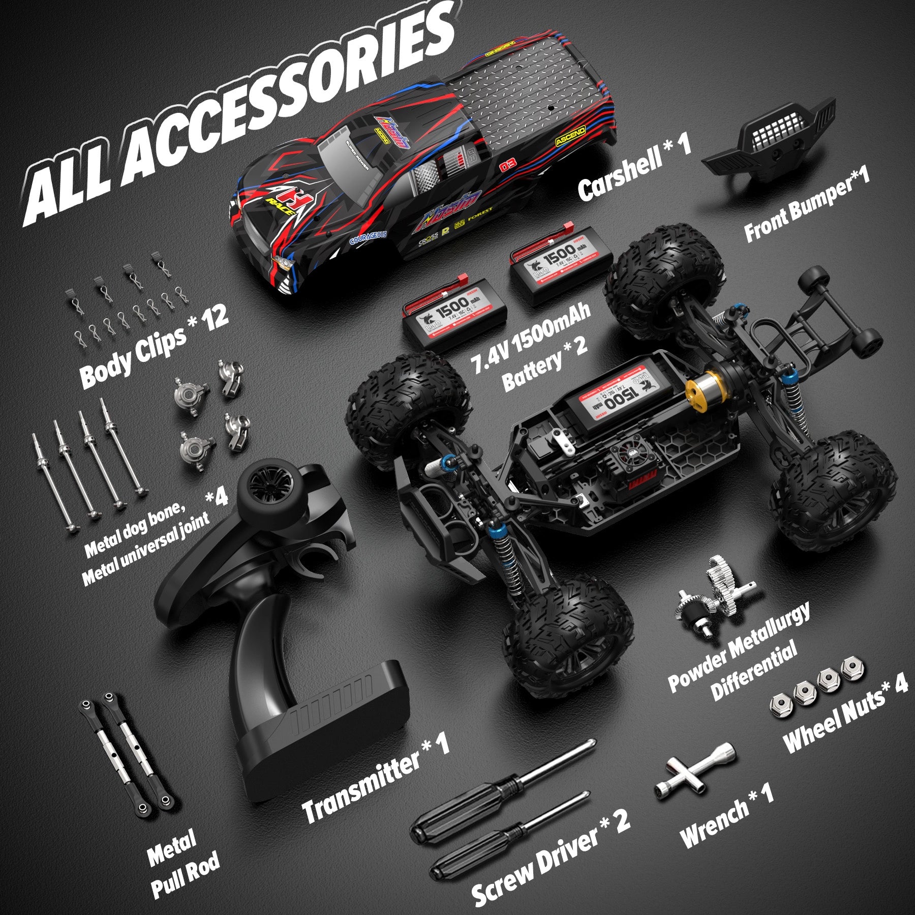 RC Car 1/10  Brushless for Adults 62+KMH Fast 2S Bettery RC Monster Trucks 4X4 Waterproof Off Road