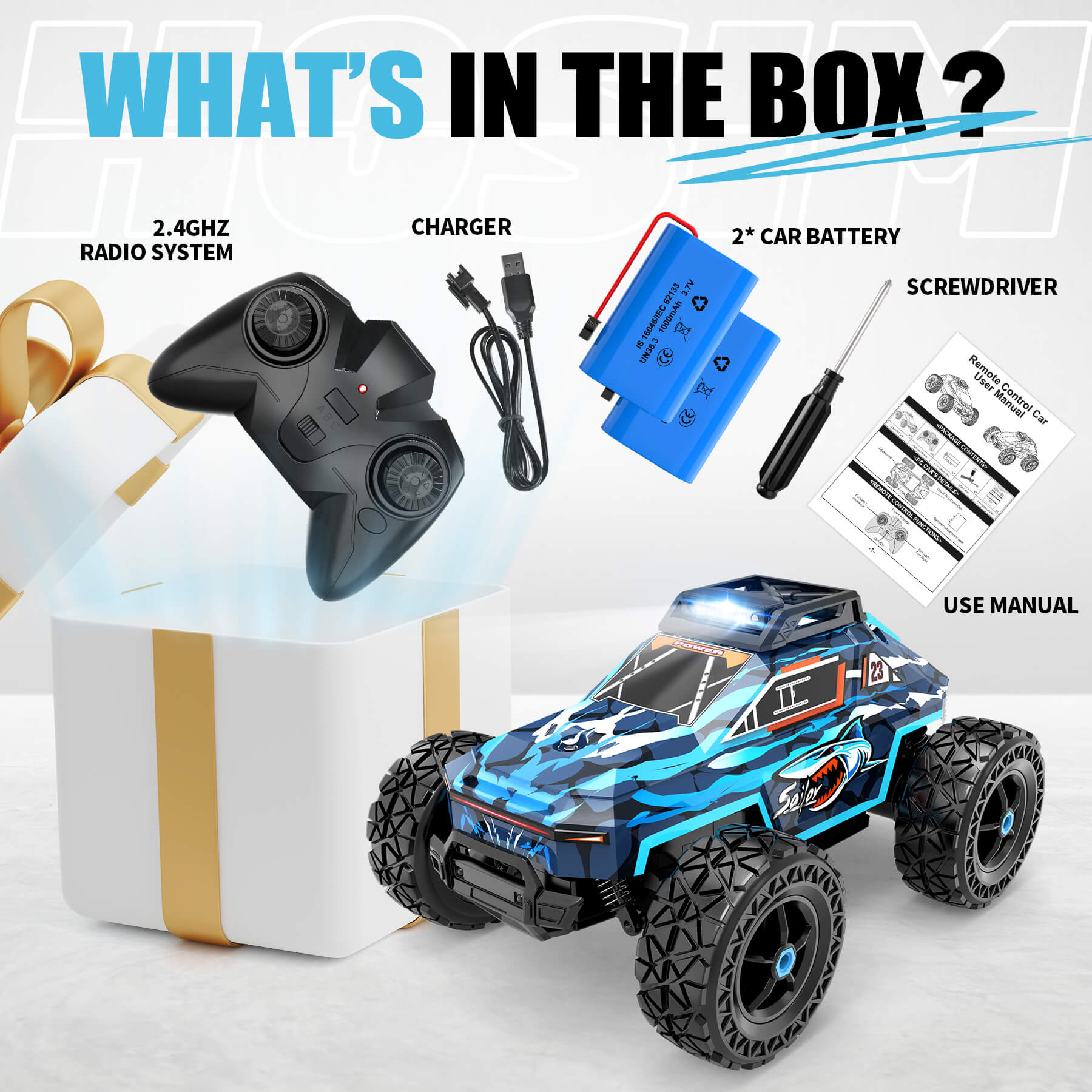 Haijon 1:20 25+kmh High Speed RC Car, Remote Control Truck Radio Off-Road Cars Vehicle Electronic Monster Hobby Buggy for Adults and Children Boys(Blue)