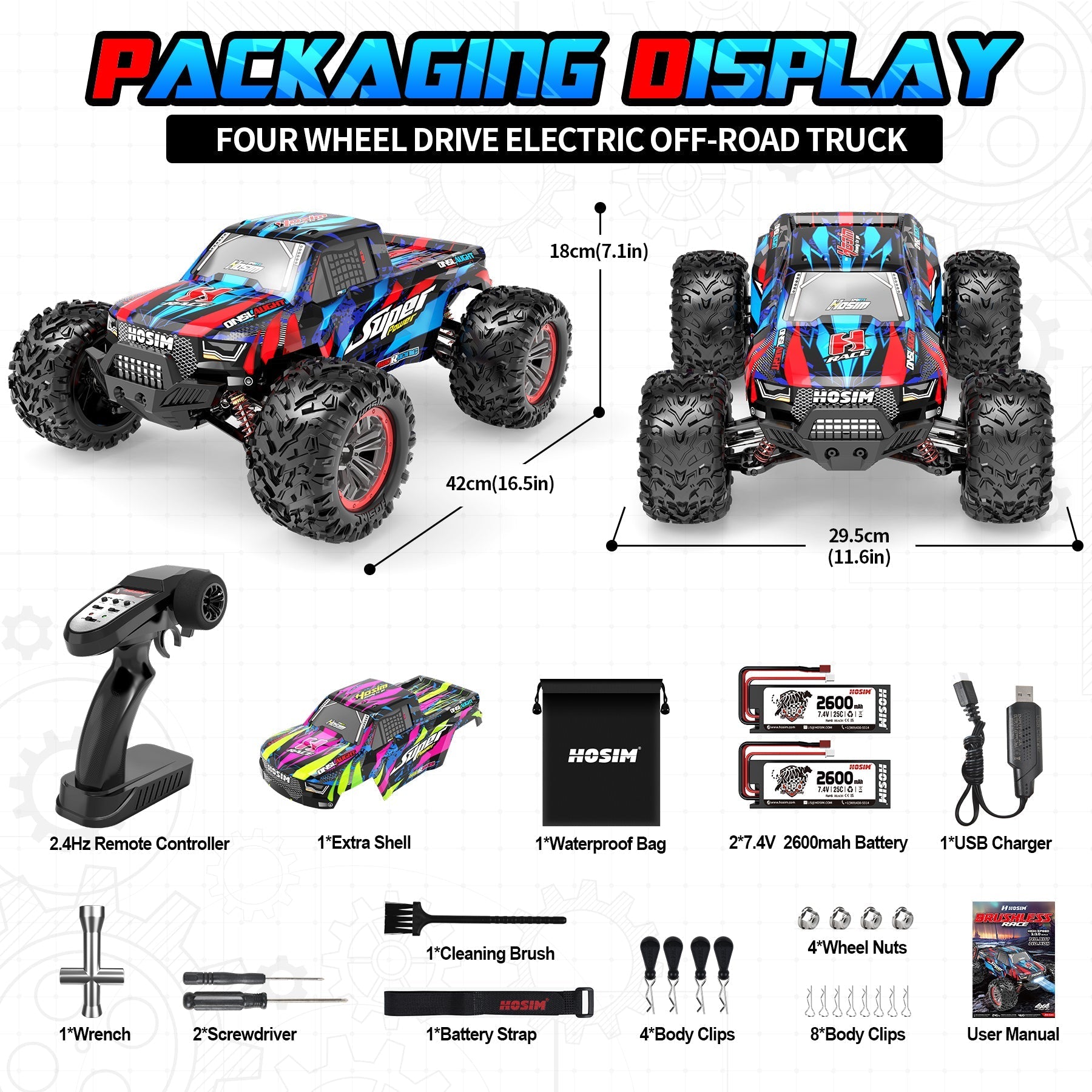Hosim 1:10 RC Cars Brushless Remote Control Car High Speed 68+KM X-08 4WD Off Road RC Monster Trucks Blue