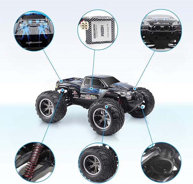HOSIM All Terrain RC Car 9112, 38km/h 1/12 Scale Radio Controlled Electric Car - Offroad 2.4Ghz 2WD Remote Control Truck for Kids and Adults (Blue)