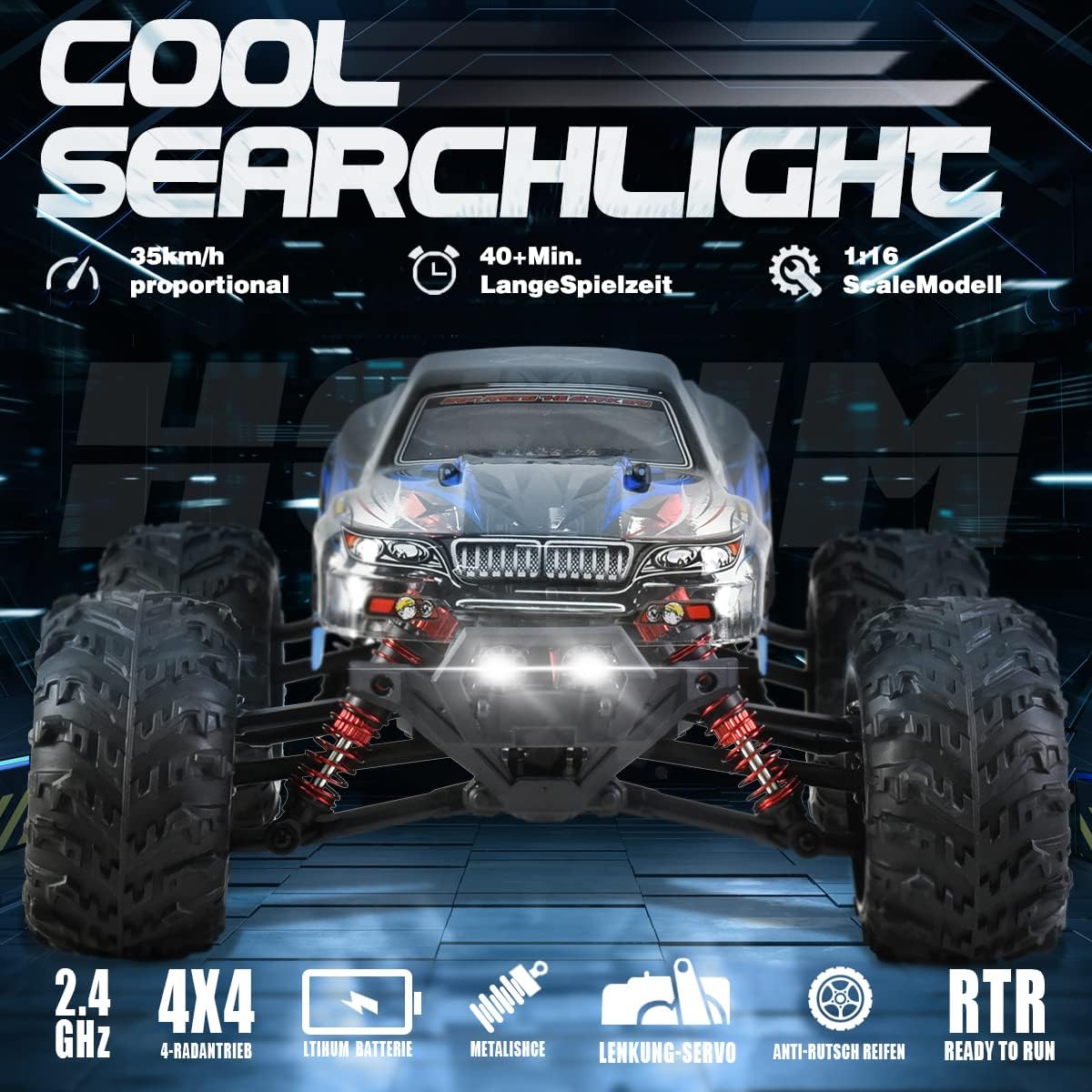 Hosim Ferngesteuertes Auto, 1:16 RC Offroad LKW mit 40km/h, 4WD Spielzeug Crawler für Kinder Und Erwachsene (9135, Blau)