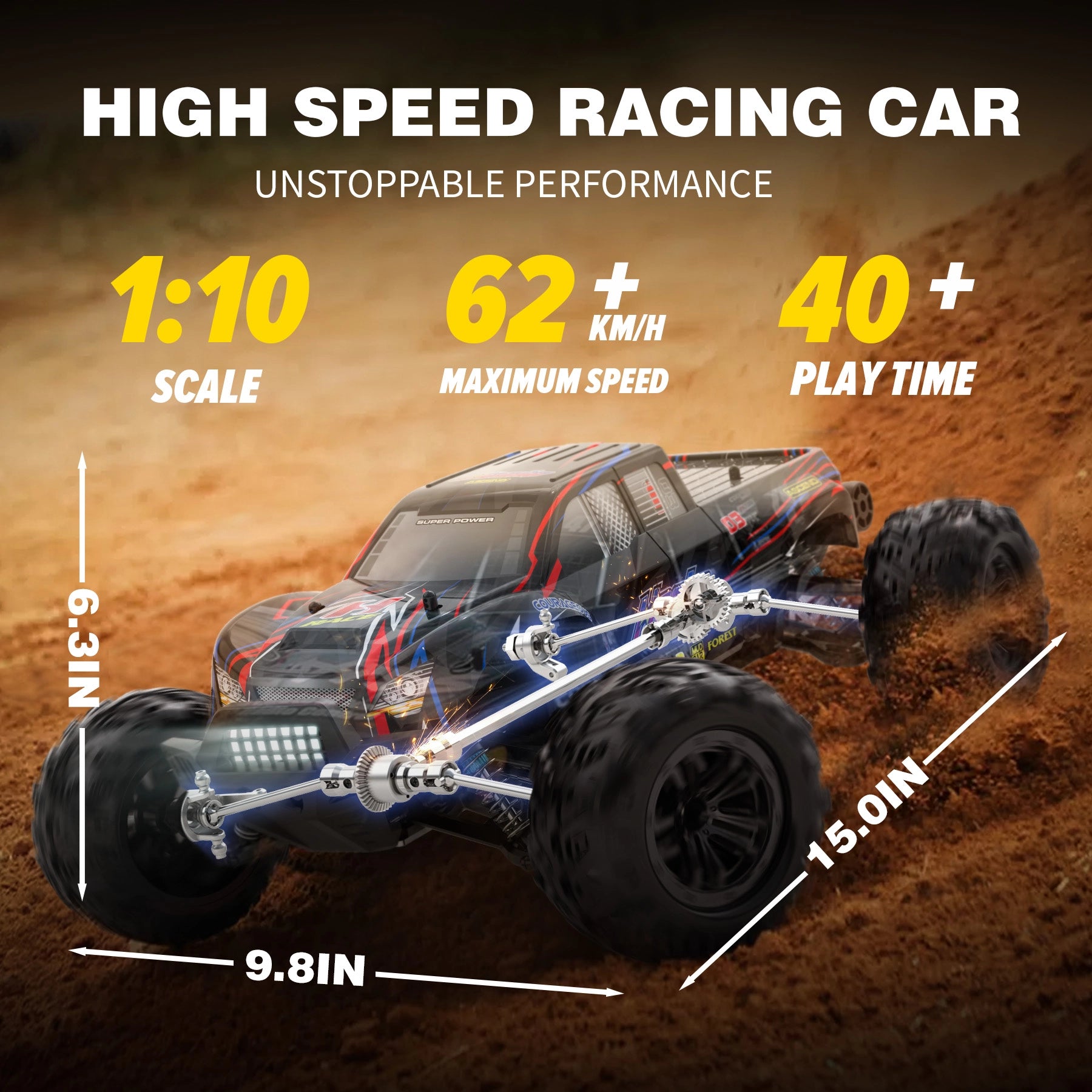 RC Car 1/10  Brushless for Adults 62+KMH Fast 2S Bettery RC Monster Trucks 4X4 Waterproof Off Road