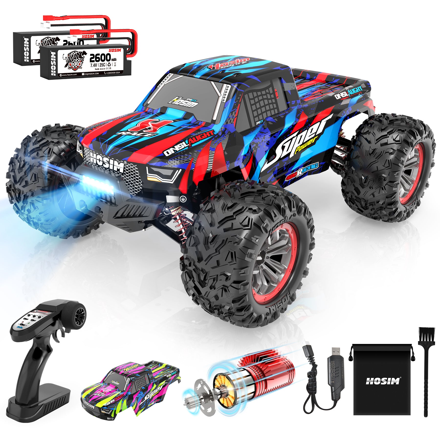 Hosim Brushless RC Cars 1:10 High Speed 68+KM Remote Control Car X-08 4WD Off Road RC Monster Trucks