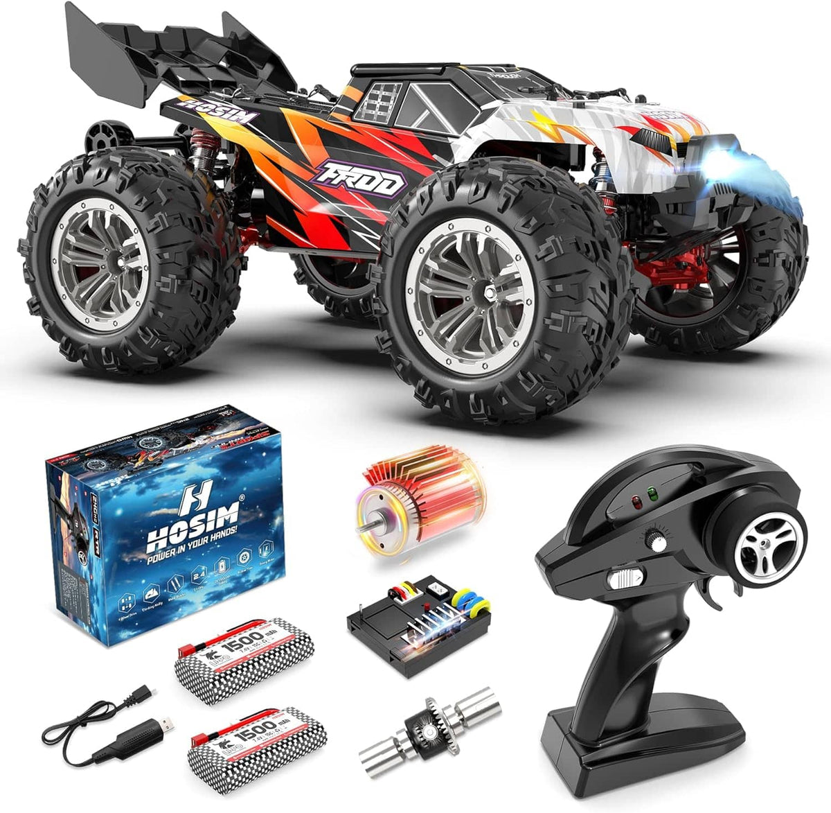 Hosim 1:14 Fast RC Cars for Adults, 52+ KMH High Speed RC Truck, 4X4 Remote Control Car for Boy All Terrain Off Road RC Buggy Hobby Grade Large Size Racing Toys Gift Rc Monster Trucks Red