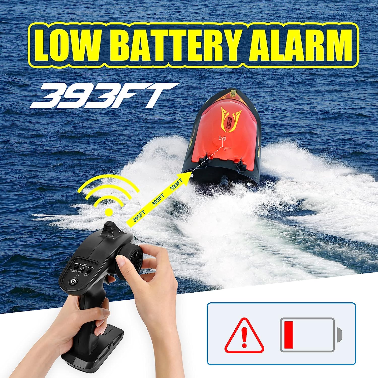 Hosim Brushless RC Boat, Fast Remote Control Boats 2.4GHz Racing Boat with LED Lights for Seas, Pools & Lakes, Speed Boat Toy