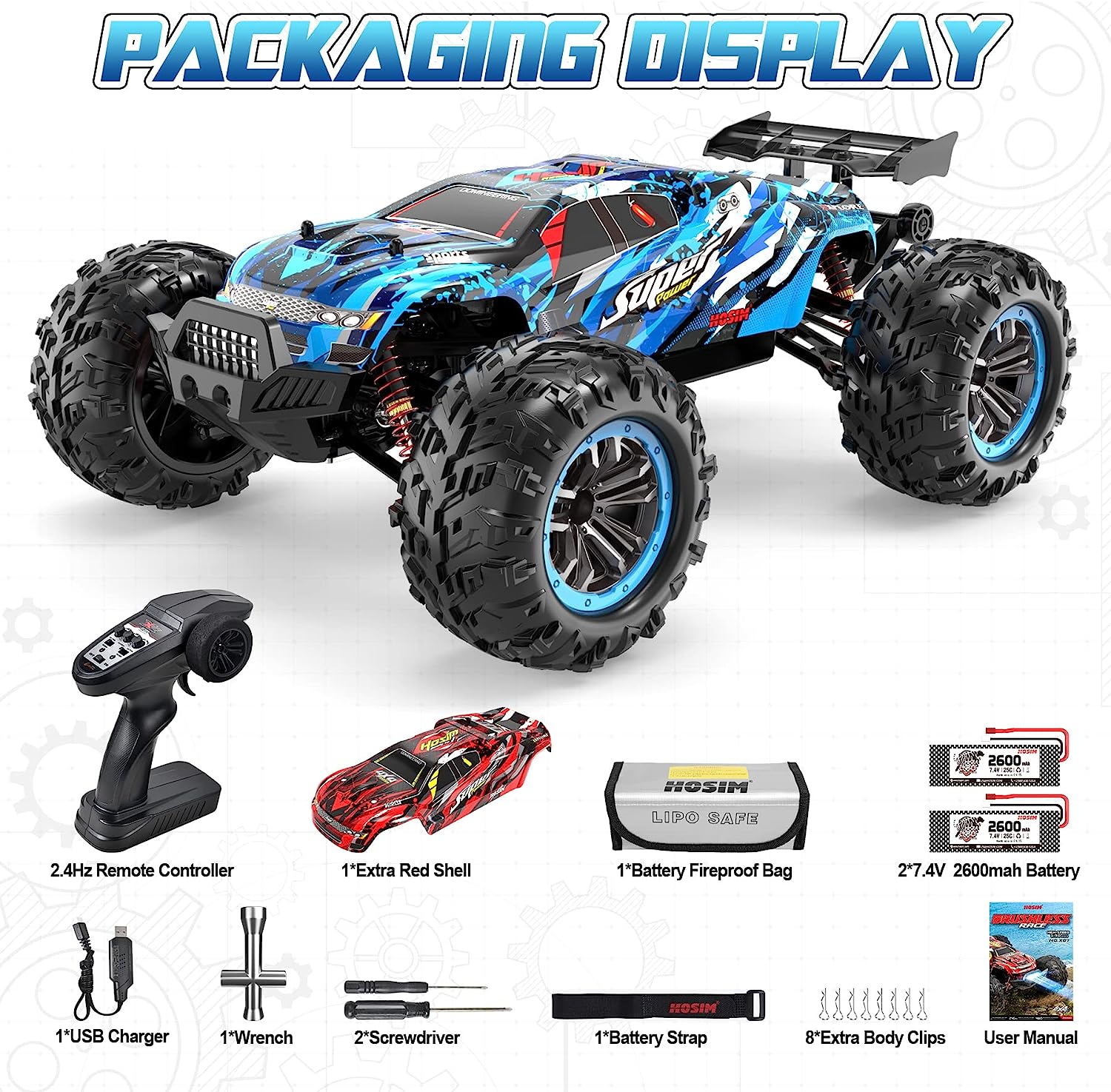 Hosim 1:10 Brushless RC Auto, 4WD 68+ km/h Ferngesteuertes Auto Erwachsene,  Hobby-Grade RC Offroad LKW Kinder (Blau, X07)