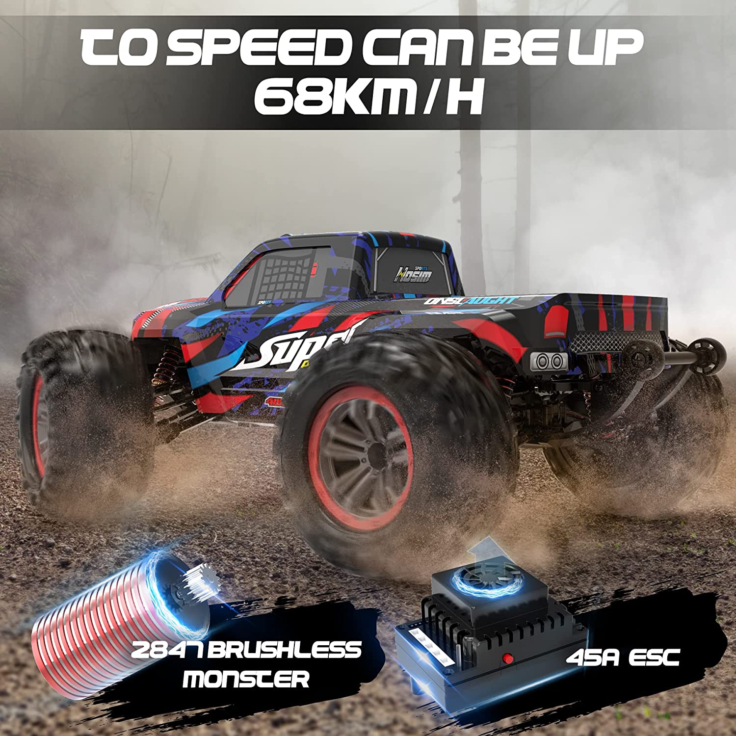 Hosim Brushless RC Cars 1:10 High Speed 68+KM Remote Control Car X-08 RC Monster Trucks 4WD Off Road