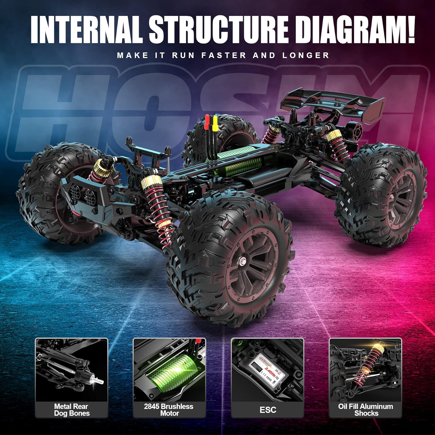 Hosim HP905 1:16 Remote Control Car RC Car Monster Truck 2845 Brushless Motor High Speed RC Racing Car