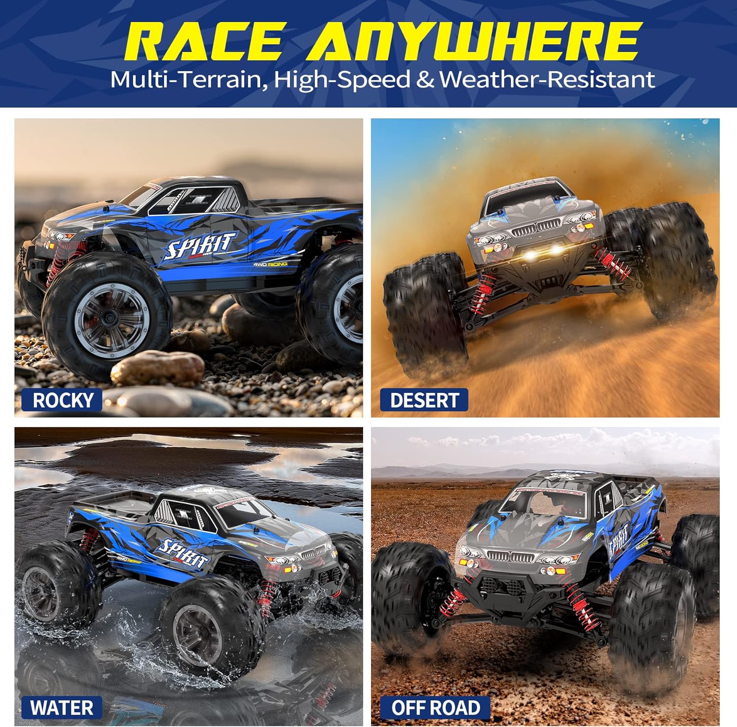 Hosim 1:16 RC Car 4WD  High Speed 2.4Ghz Off-Road Monster Truck For Adult Kids Gift Blue