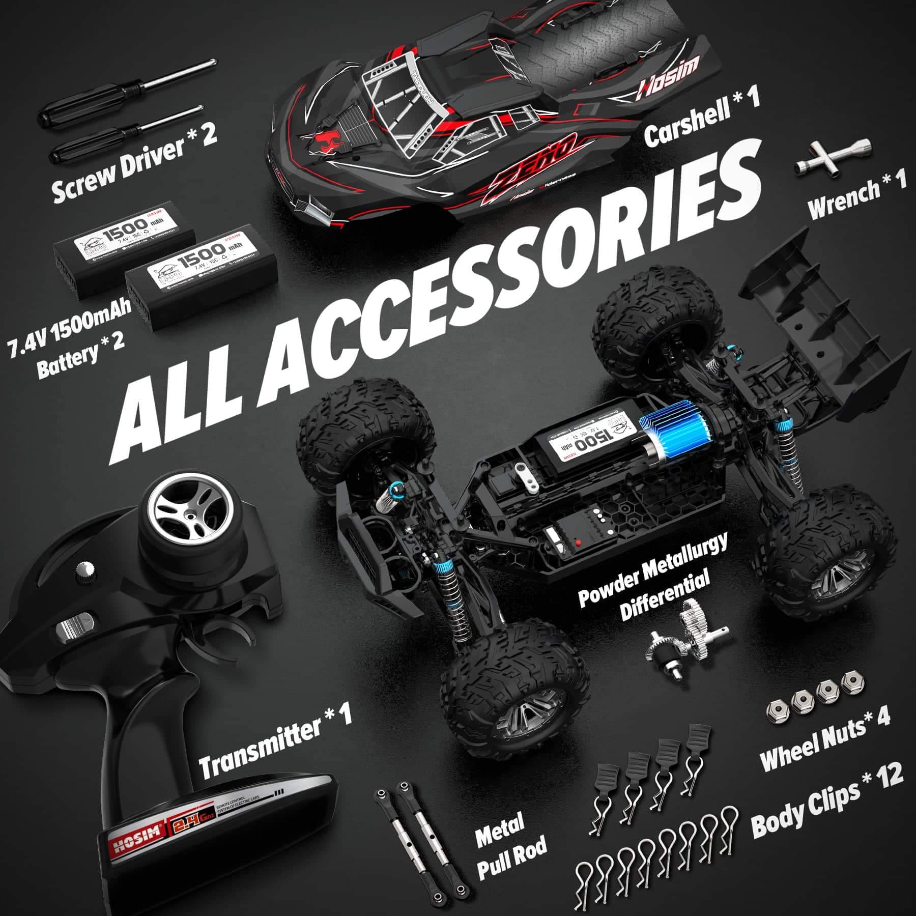 Hosim 1:10 RC Car High Speed Remote Control Car Large RC Truck 48+ KMH, 4X4 Off-Road All Terrains Waterproof, Hobby Grade Fast Racing Toy Gift Monster Trucks s for Adults and Kids Red