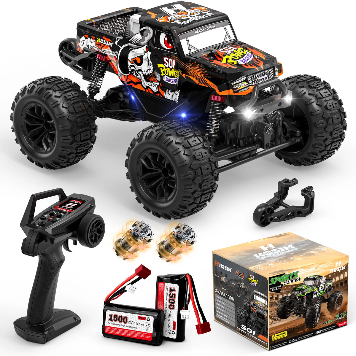 RC Car S01 1/18 38+ KM/H Dual-Motor 4WD All-Terrain Waterproof RC Monster Truck For Boys(Green)