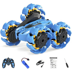 HOSIM 360° Flip 4WD Rechargeable RC Stunt Car for Kids - Double Sided Outdoor Toys with 1400mAh Battery & Easy Control for Boys & Girls - Safe ABS Plastic Construction - Perfect Gift for Outdoor Fun (Buy 1 Get 1 Free)