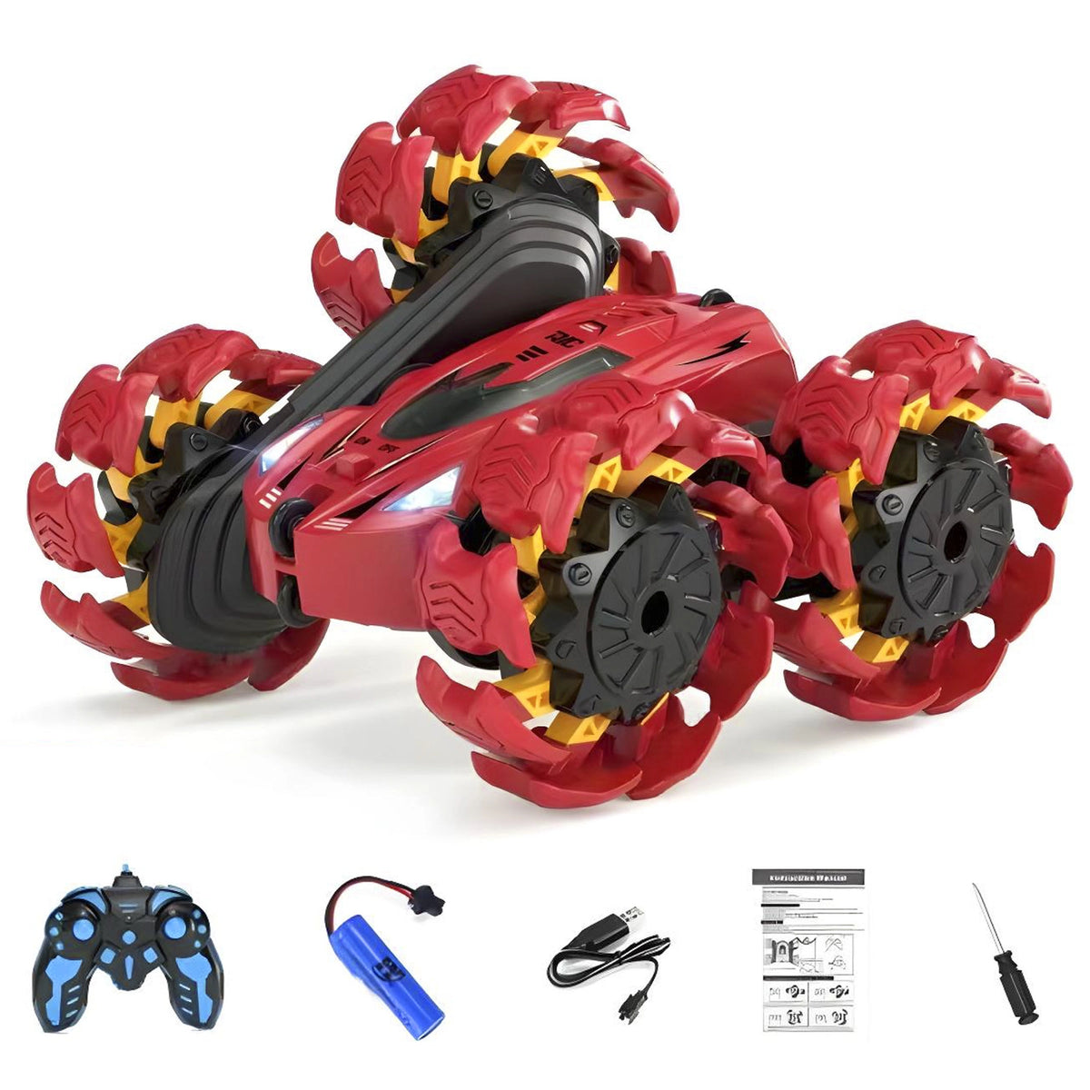HOSIM 360° Flip 4WD Rechargeable RC Stunt Car for Kids - Double Sided Outdoor Toys with 1400mAh Battery & Easy Control for Boys & Girls - Safe ABS Plastic Construction - Perfect Gift for Outdoor Fun (Buy 1 Get 1 Free)