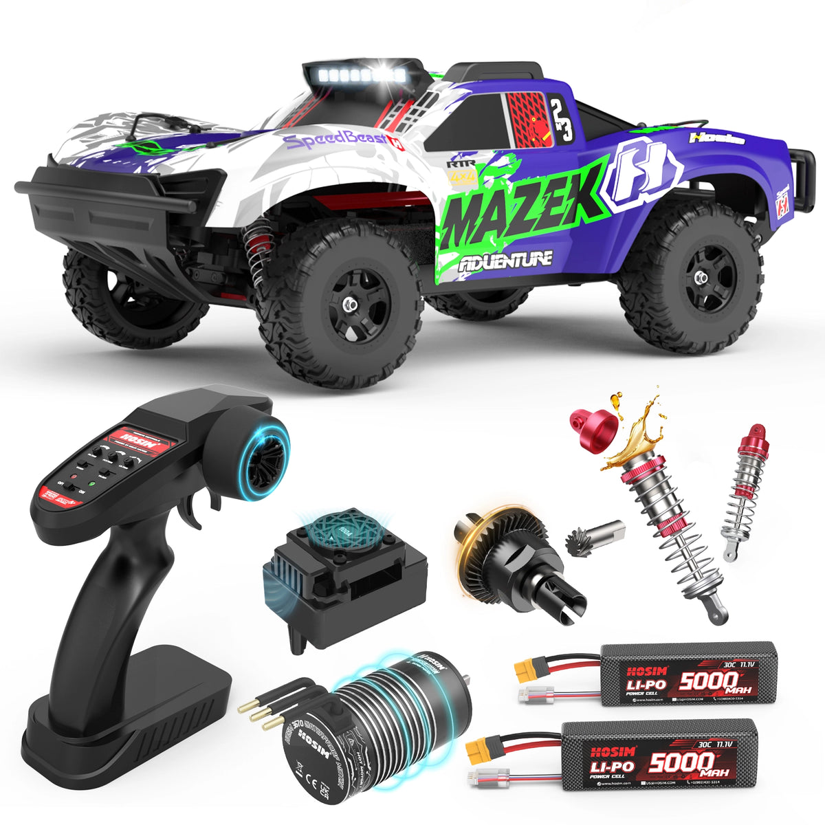 RC Car Mazek M23 1/10 Big Scale 4X4 RTR Professional Short Course Truck 3S/4S Full Metal Drivetrain(Blue)
