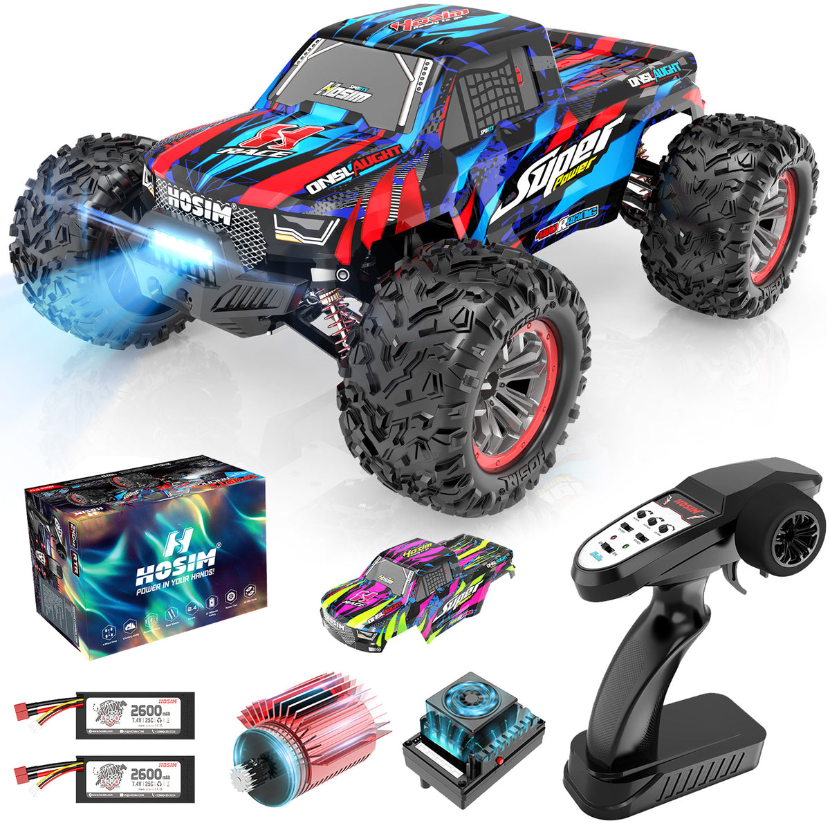 Hosim 1:10 Brushless RC Cars High Speed 68+KM Remote Control Car X-08 4WD Off Road RC Monster Trucks Blue