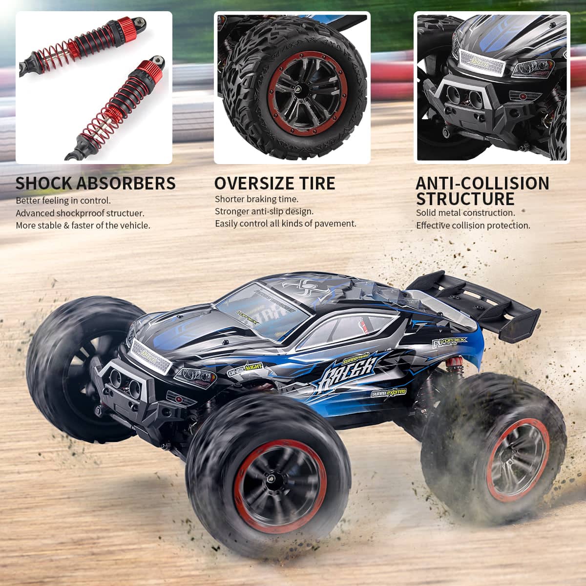 Hosim 1:12 Scale RC Car Monster Truck 46km+/H 4WD with 2 Batteries 9156 Blue