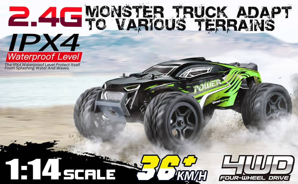 Hosim 1:14 Scale Radio Controlled Car RC Monster Truck Buggy G172 Green 2 Set Batteries