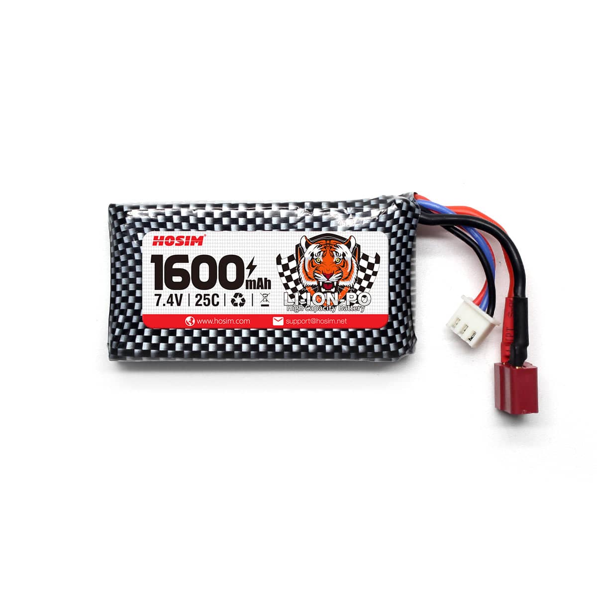 Hosim 7.4V 1600mAh 25C Rechargeable Li-Po Battery 25-DJ02 Pack+USB For 1:10 9125 9126 HS9125 RC Car