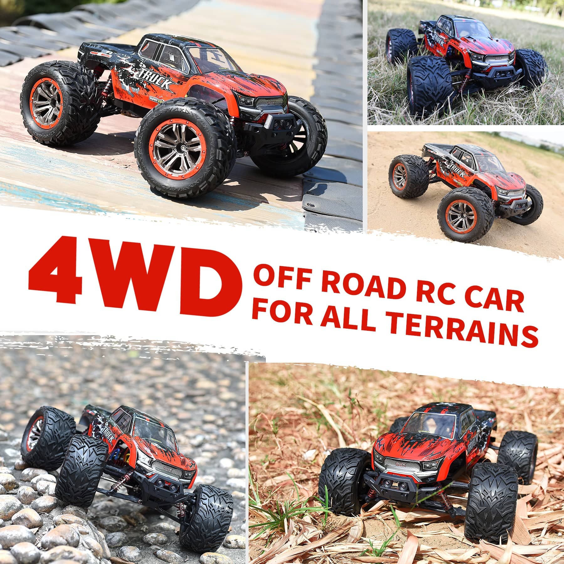 Hosim 1:12 Scale RC Car Monster Truck Hihg Speed with 2 Batteries  9155 Red