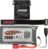 Hosim RC Cars Replacement Battery, 7.4v 2000mAh Li-Po Rechargeable Battery & 1Pack Lipo Battery Bag 9125 9126 HS9125 Truggy Trucks Accessory Supplies with Deans Plug for RC Boat High Speed