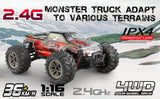 Hosim 1:16 Scale RC Car Monster Truck High Speed with 2 Batteries 9135 Red