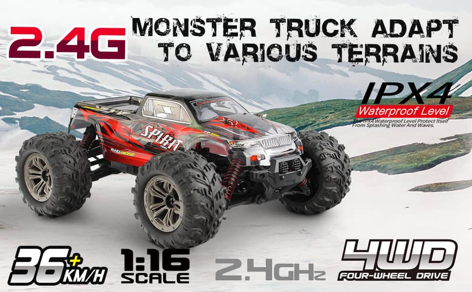 Hosim 1:16 RC Car 4WD  High Speed 2.4Ghz Off-Road Monster Truck For Adult Kids Gift Red