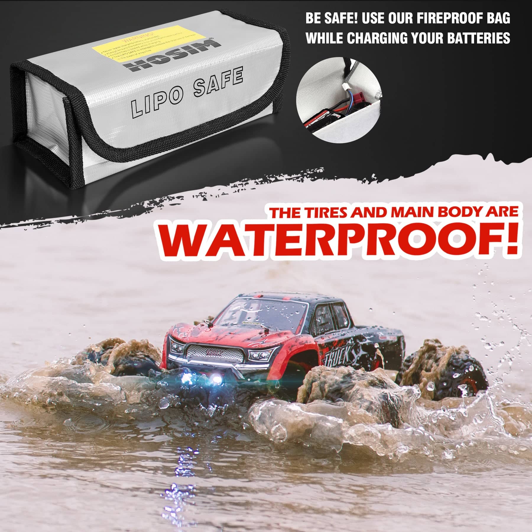 Hosim 1:12 Scale RC Car Monster Truck Oil Shock 2 Dual Batteries High Speed 9155 Red