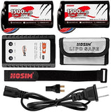 Hosim 2pcs 7.4V 1500mAh 15C T Connector Li-ion Rechargeable Battery Pack with Balance Charger, Battery Bag&Strap, Double connector,Best for RC Evader RC Car Truck 1/12 9155 9156 1/16 9135 Airplane UAV Drone FPV